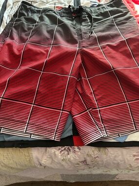 Men's Gradient Red and Black Swim Board Shorts